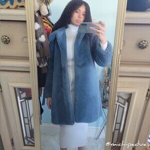 J. Crew Dusty Blue Faux Fur Coat